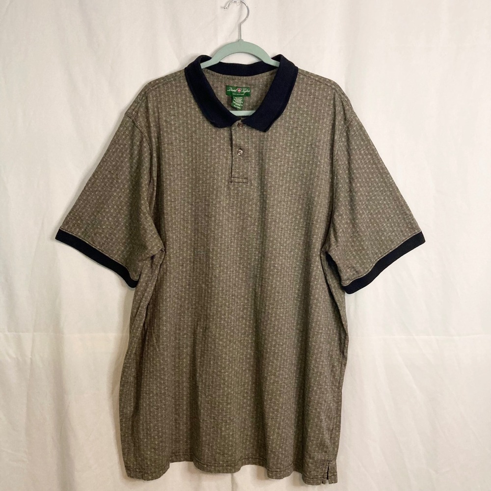 Vintage 90s David Taylor Collection Brown Diamond Textured Knit Polo Shirt 3XLT